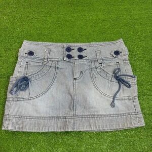Vintage Y2K Miss‎ Bison 4 Button Stripped Mini Skirt Pockets Women's Size 9